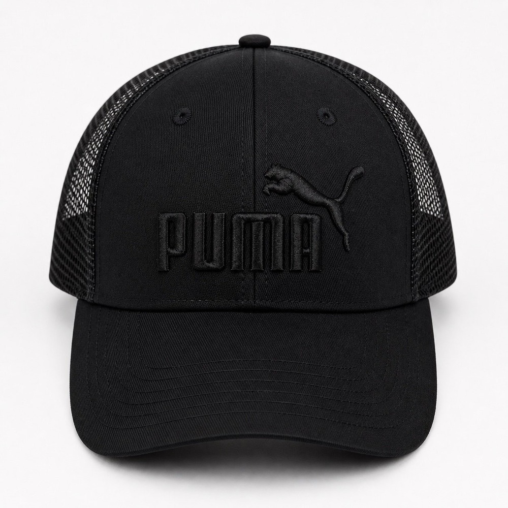 Puma Black Trucker Hat New Adjustable Snapback Mesh Logo Cap Unisex
